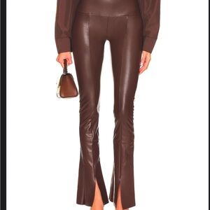Chocolate brown kick flare leather pants